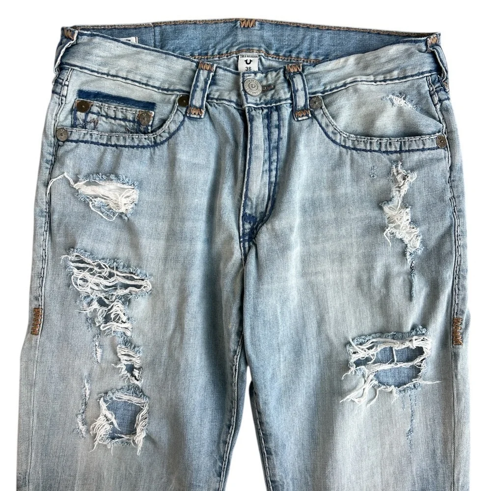 True Religion Athletic Geno Relaxed Slim Blue Straight Jeans Distressed